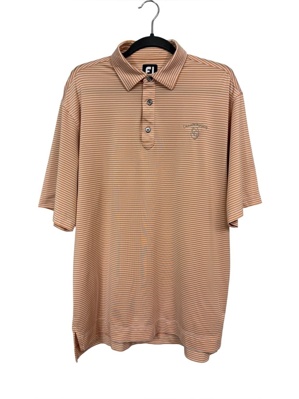 FJ Footjoy Men's Large Golf Polo Shirt Striped Orange Stretchy Short Sleeves